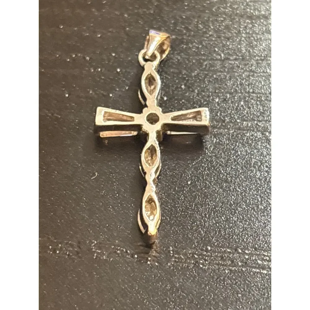 Vintage Rhinestone Cross Pendant Marquise Baguette